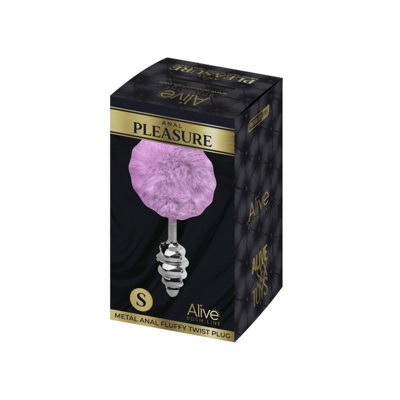 SO6306 Металева анальна пробка Кролячий хвостик Alive Fluffy Twist Plug S Purple, діаметр 2,9 см
